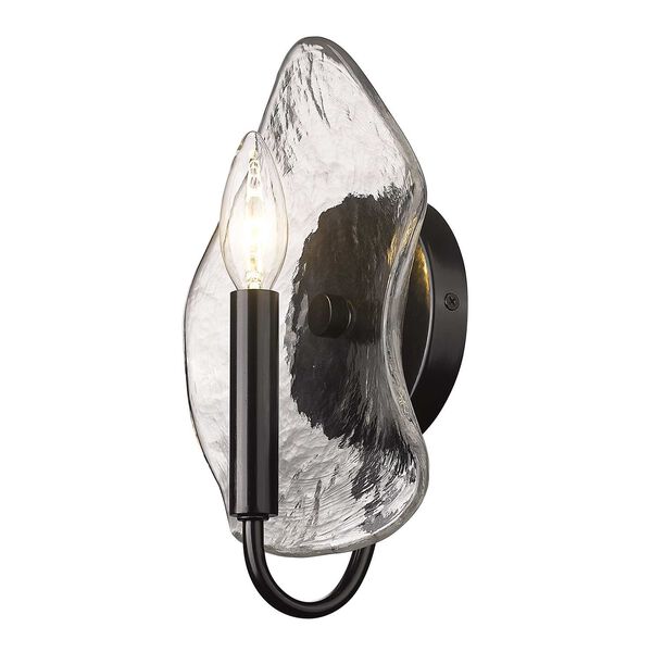 Samara Matte Black One-Light Wall Sconce with Hammered Water Glass, image 4